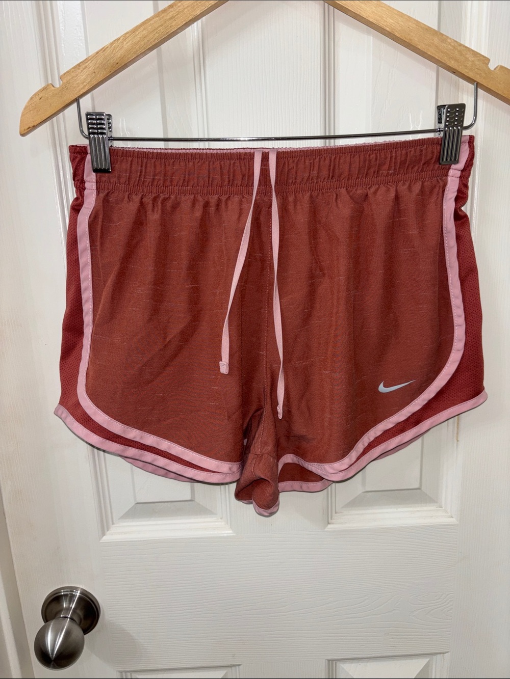 Nike Women’s Rust Red Athletic Shorts with Pink Trim